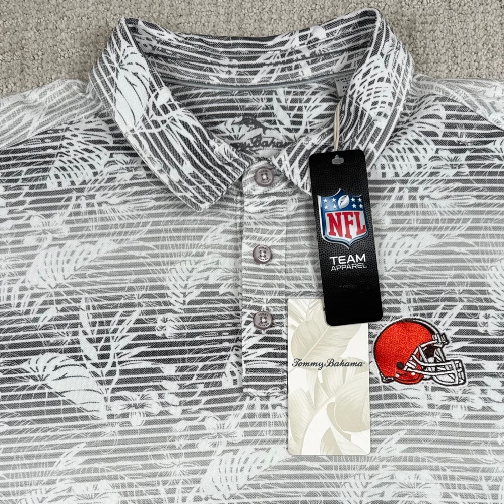NEW Tommy Bahama Mens 2XL Cleveland Browns Gray Tropical Floral NFL Polo Shirt
